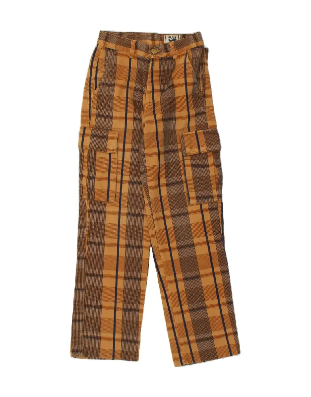 GAS Womens Straight Cargo Trousers W26 L30  Brown Check Cotton Trousers Business Professional