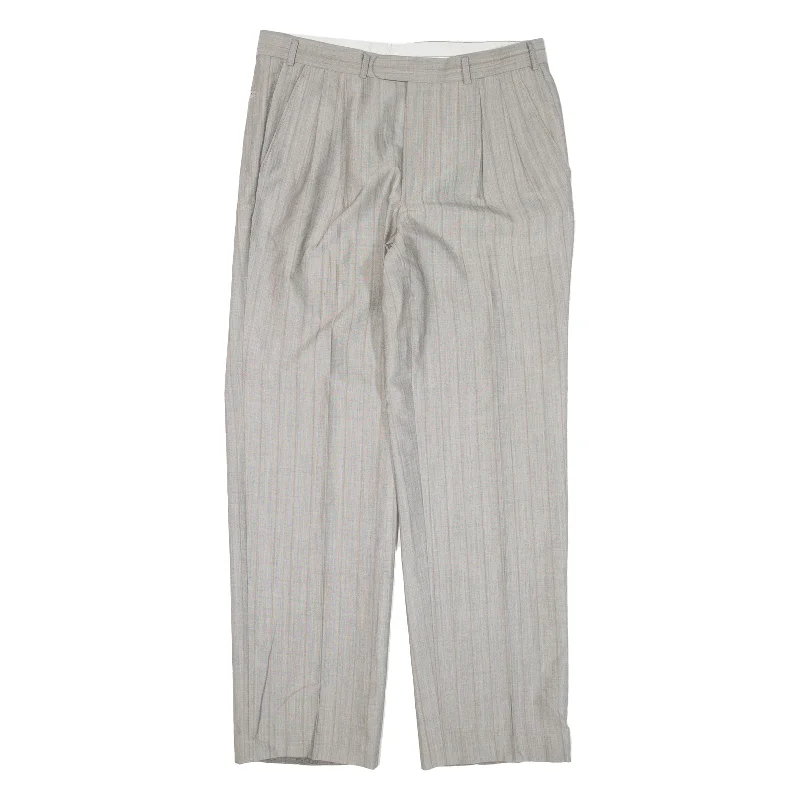 RITEX Striped Womens Trousers Grey Loose Straight Wool W32 L30 Trousers Yoga Stretchy