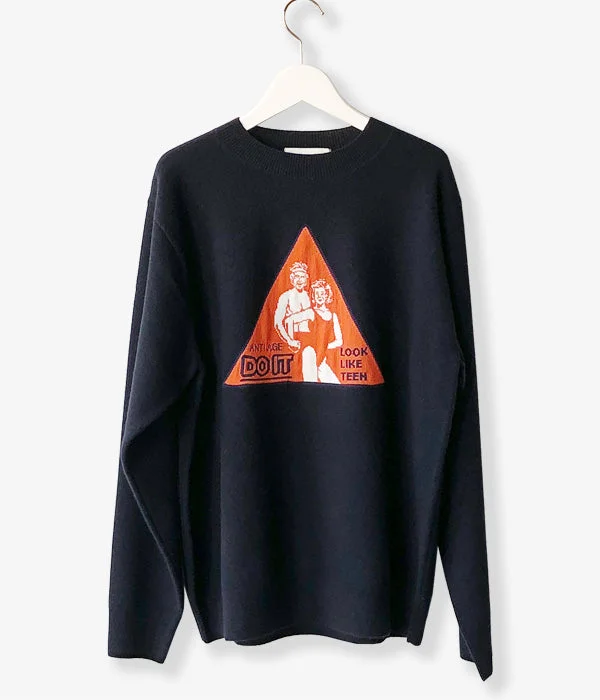 TAN/"DO IT" OVERSIZE CREWNECK PULLOVER(NAVY) Gathered Sleeve Pullover