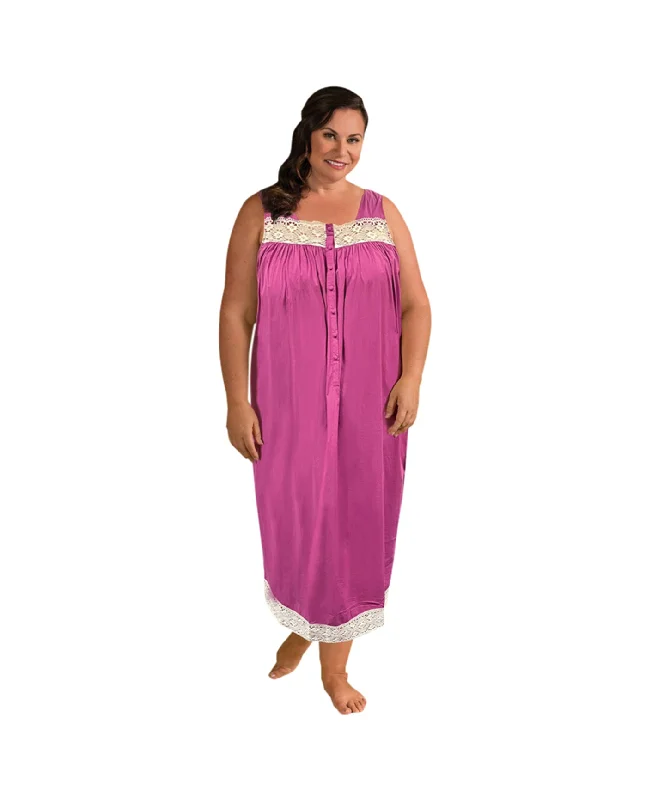 On The Plus Side Ultra Soft Lace Trim Sleeveless Plus Size Tank Nightgown stretchy tank top