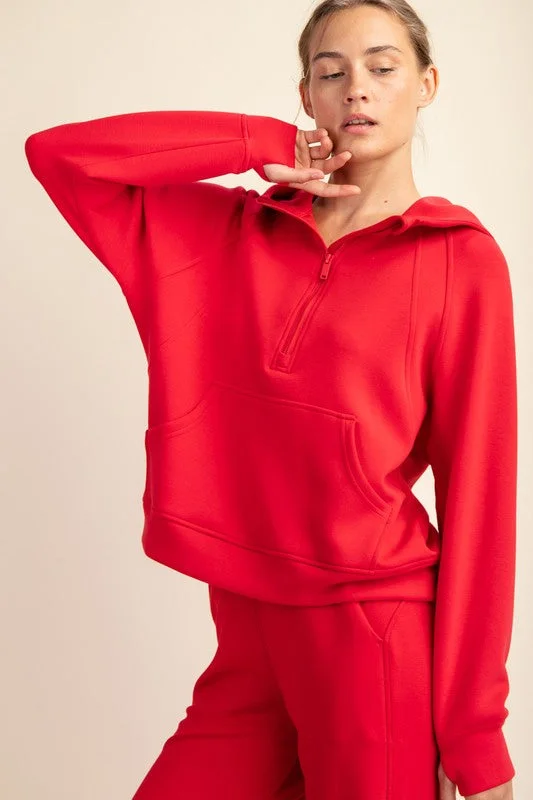 Signature Style Red Scuba Hoodie Hoodie with Rhinestones Sparkly Elegant