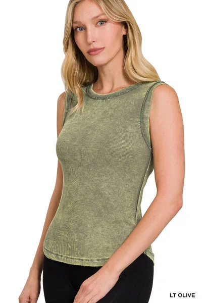 Washed Olive Tank Top ribbed tank top