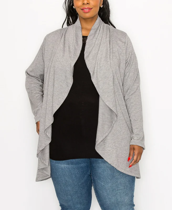 Plus Size Draped Flyaway Cardigan Duster Knit Top Faux Fur Fabric Real Fur Fabric Shearling Fabric