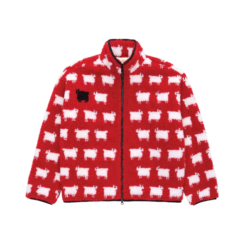 Men's Sheep Sherpa Jacket Diana Red Knit Fabric Woven Fabric Fleece Fabric