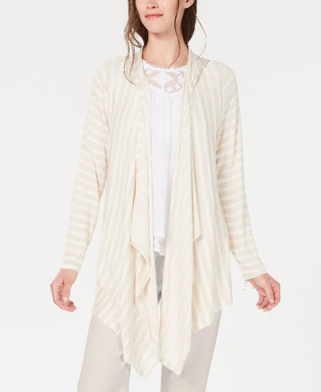 Striped Hooded Completer Cardigan Layered Multi-layer Single Layer