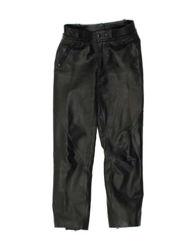 VINTAGE Womens Leather Straight Trousers US 8 Medium W32 L29 Black Leather Trousers chic elegant