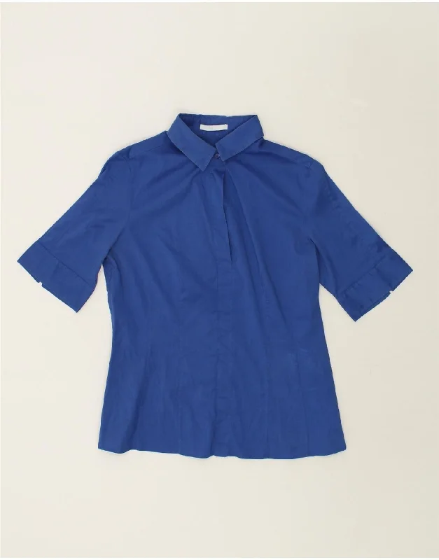 HUGO BOSS Womens Short Sleeve Pullover Shirt UK 14 Large  Blue Cotton Spaghetti Sleeve Top