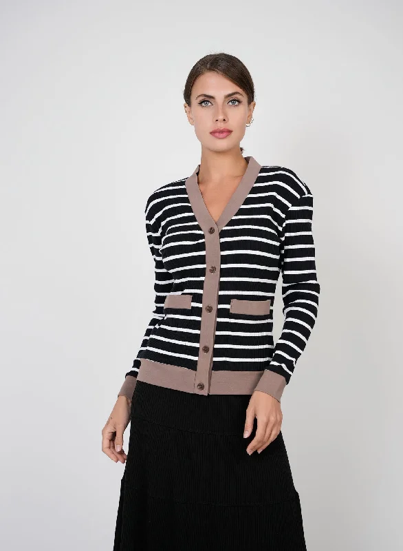 Coco Ribbed Stripe Cardigan Beaded Cardigan Sequined Faux Fur