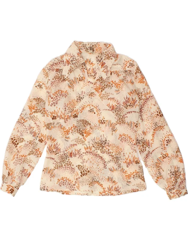 OLSEN Womens Pullover Shirt IT 48 XL Beige Floral Short Puff Sleeve