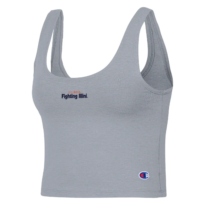 Illinois Fighting Illini Women's Champion Grey Low-Neck Crop Tank long tank top
