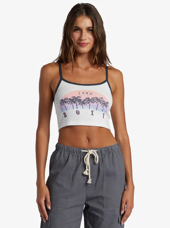 Sunset Palms Crop Tank - Snow White bright tank top