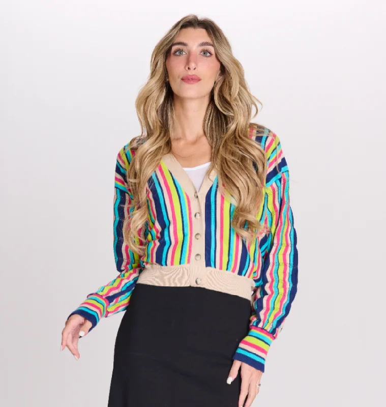 OOTD Striped Knit Cardigan Neon metallic Matte