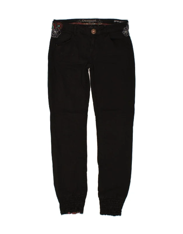 DESIGUAL Womens Joggers Casual Trousers  W30 L30 Black Floral Polyester Trousers Sale Discount