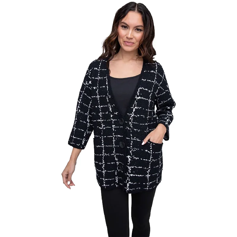 Women's Liv by Habitat Bounce Window Pane Cocoon Cardigan Black Polka Dot Checkered Tartan