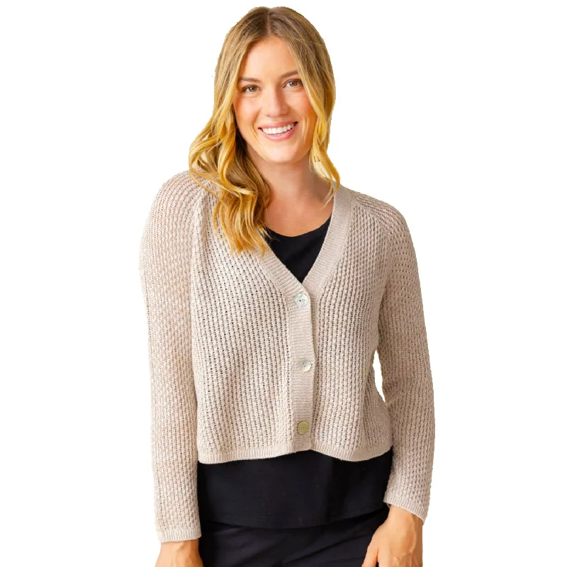 Women's Habitat Coastal Crochet Cardigan Oatmeal Terry Blend Velvet Blend Canvas Blend