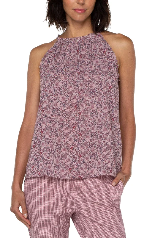 Liverpool Halter Tank Top (Wildflower Ditsy Print) scoop neck tank