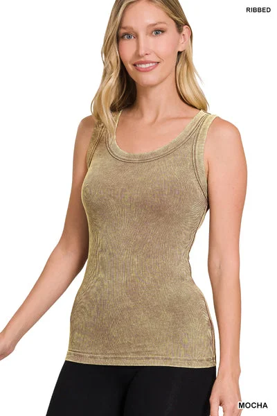 Washed Mocha Scoop Neck Tank casual tank top