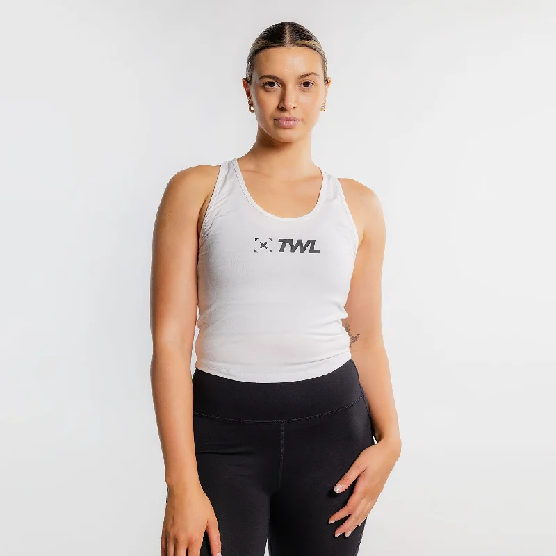 TWL - WOMEN'S EVERYDAY RACERBACK CROP TANK - WHITE/ BLACK peekaboo tank top