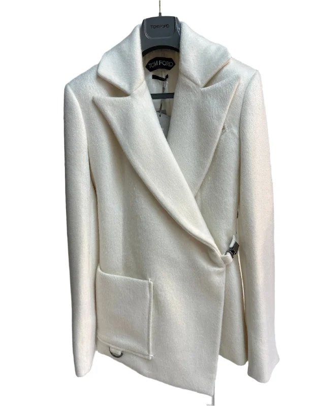 Tom Ford Womens Jacket In White Herringbone Jacket Checkered Jacket Solid Jacket