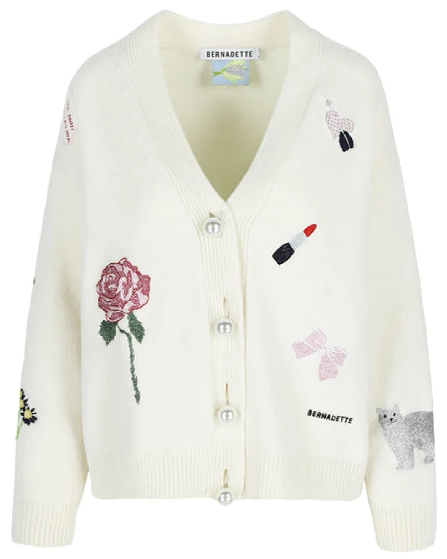 Ivory Patchwork Embellished Celeste Cardigan Embroidered Appliqued Beaded