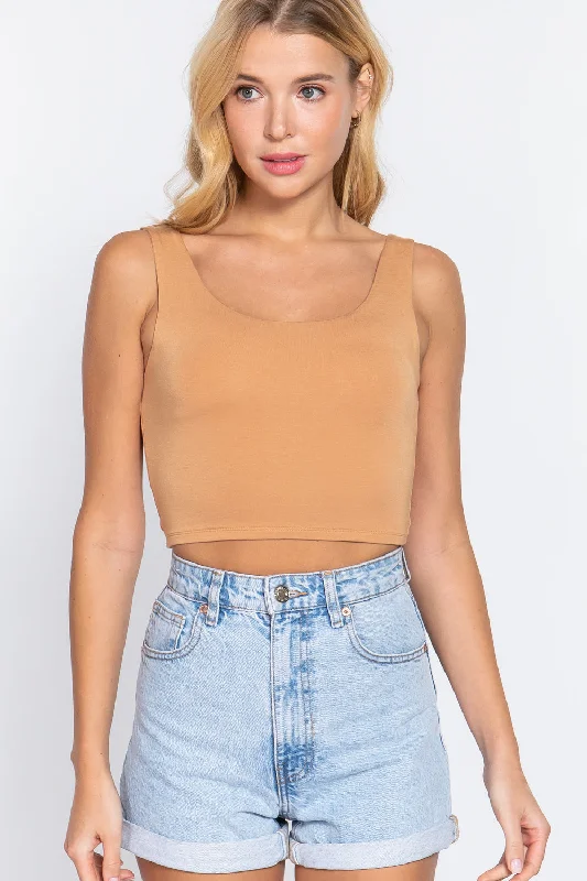 Scoop Neck 2 Ply Crop Tank Top soft tank top