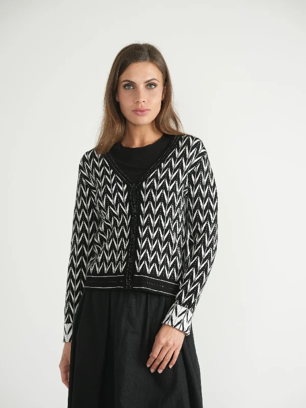 Viva K Print Crop Cardigan Ribbed Striped Patterned