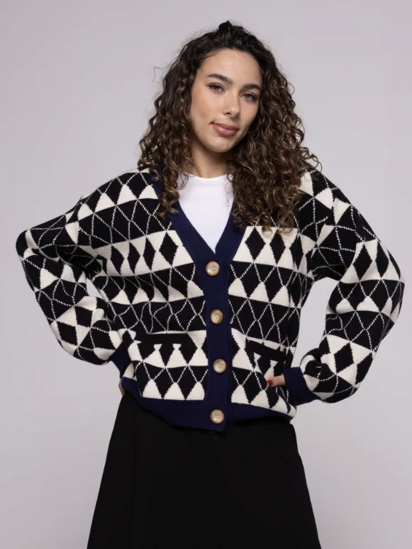 Cable Argyle Cardigan Toggled Drawstring Belted