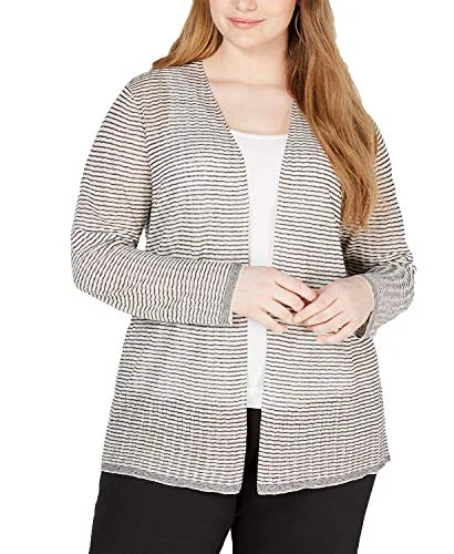 Plus Size Organic Linen Sheer Cardigan Welt Pockets Slit Pockets Flap Pockets