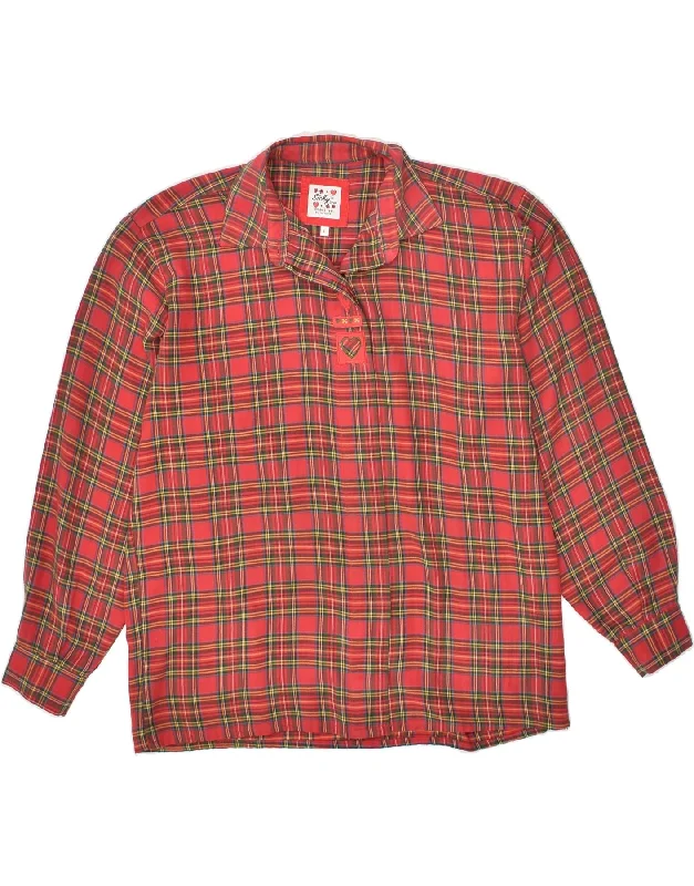 NORTONS Womens Pullover Shirt UK 16 Large Red Check Cotton Honey Neck Pullover