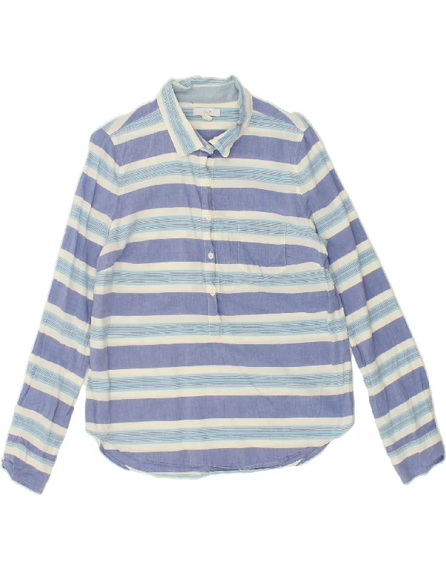 J. CREW Womens Pullover Shirt US 10 Large Blue Striped Cotton One Shoulder Top