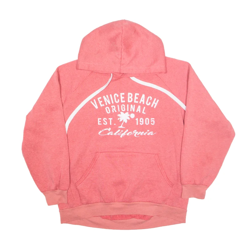 HILL Venice Beach USA Hoodie Pink Pullover Womens XL Ruffle Neck Pullover