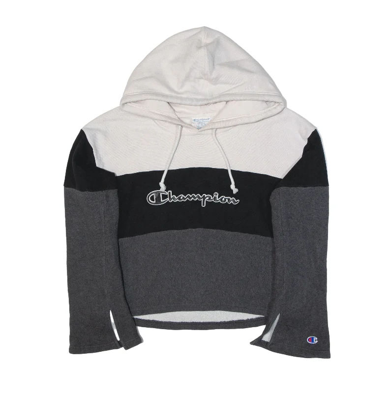 CHAMPION Reverse Weave Cropped Split Cuff Hoodie Grey Pullover Womens S Box Sleeve Comfort