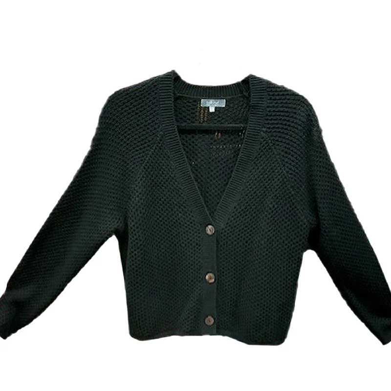 Women's Habitat Coastal Crochet Cardigan Black Satin Blend Silk Blend Wool Blend