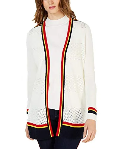 Varsity-Stripe Cardigan Sweater Crew Neck V-Neck Turtle Neck