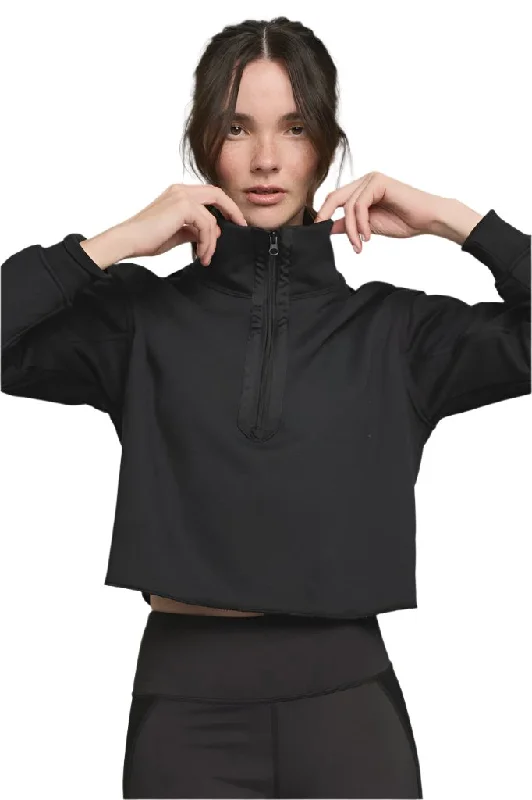 LIJA Women's Zip It Up Pullover - Black Three Quarter Sleeve