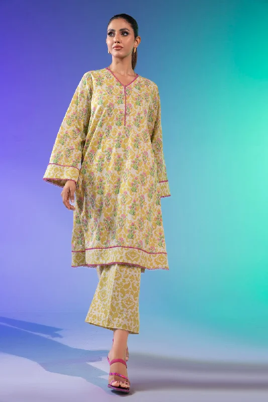 2 Pc Printed Lawn Suit With Cambric Trouser Trousers Custom Made