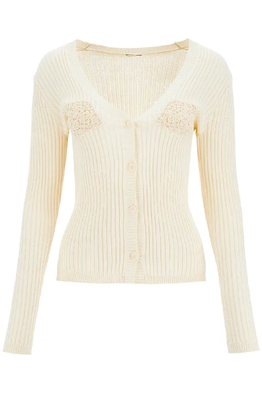 Crochet Insert Cardigan With Eight  - Neutro Zippered Buttoned Snapped