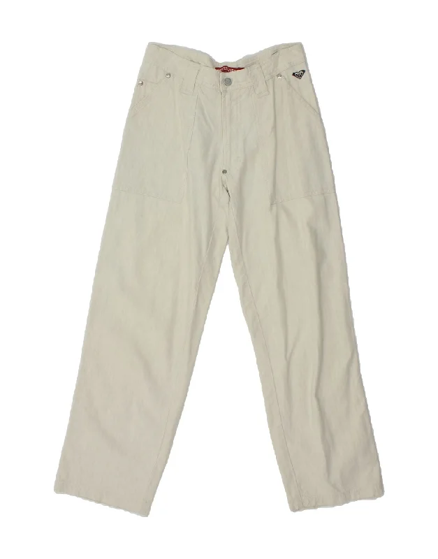 QUIKSILVER Womens Straight Casual Trousers W28 L28 Off White Linen Trousers Capri Summer