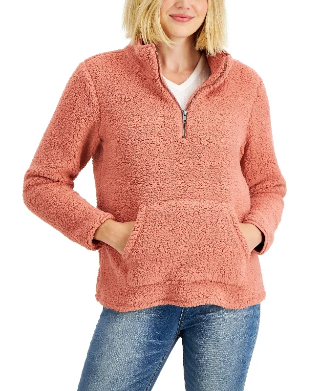 Style & Co Solid Half Zip Fleece Pullover Textured Knit Design