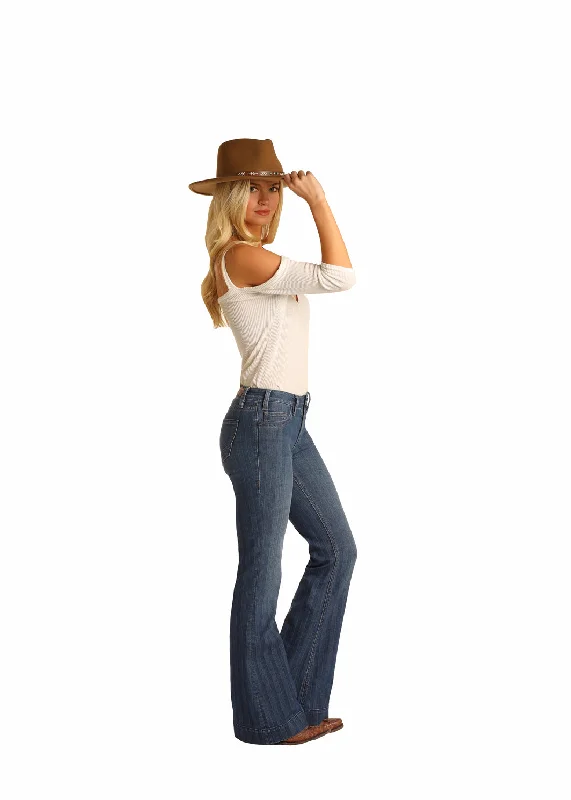 Women's Rock & Roll Cowgirl Mid Rise Trouser #W8M1660-C Trousers Cargo pockets