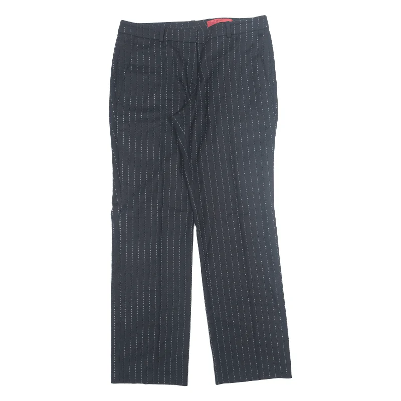 HUGO BOSS Striped Womens Trousers Black Straight 90s Wool W30 L30 Trousers Striped Patterned