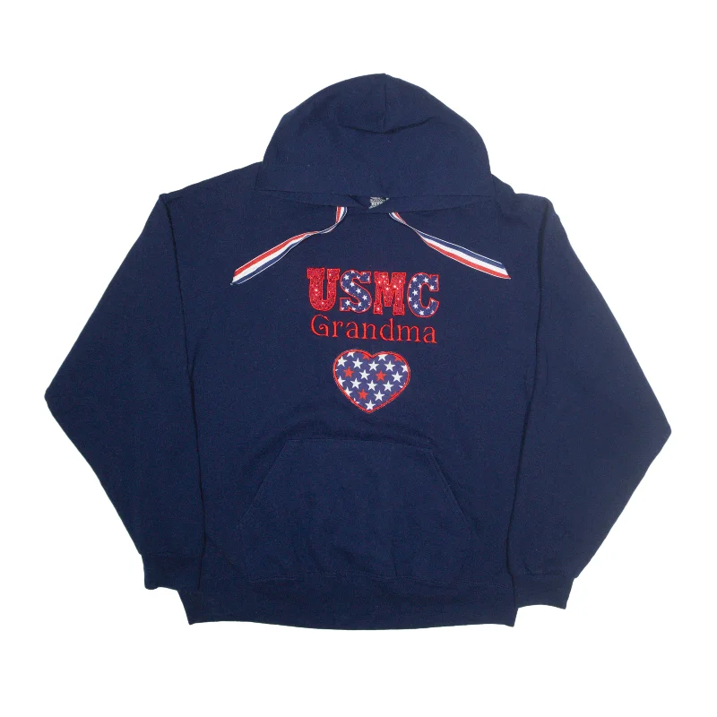 FRUIT OF THE LOOM USMC Grandma USA Hoodie Blue Pullover Womens XL Port Neck Pullover