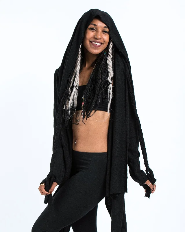 Hooded Cardigan in Black Mesh Blend Leather Blend Suede Blend