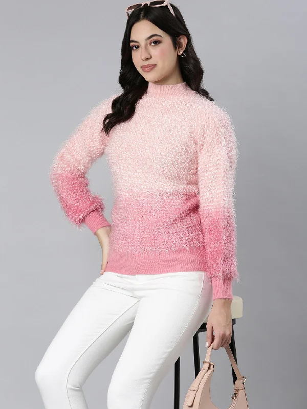 Women Speckled Peach Pullover-CHN-803-Peach High Neck Pullover