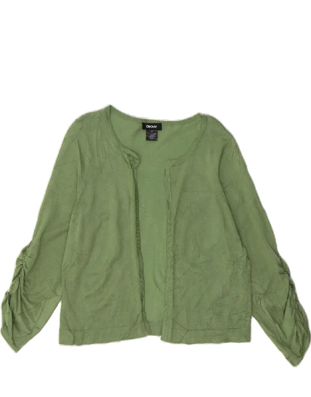 DKNY Womens Open Cardigan Sweater UK 12 Medium Green Rayon Tailored Straight A-Line