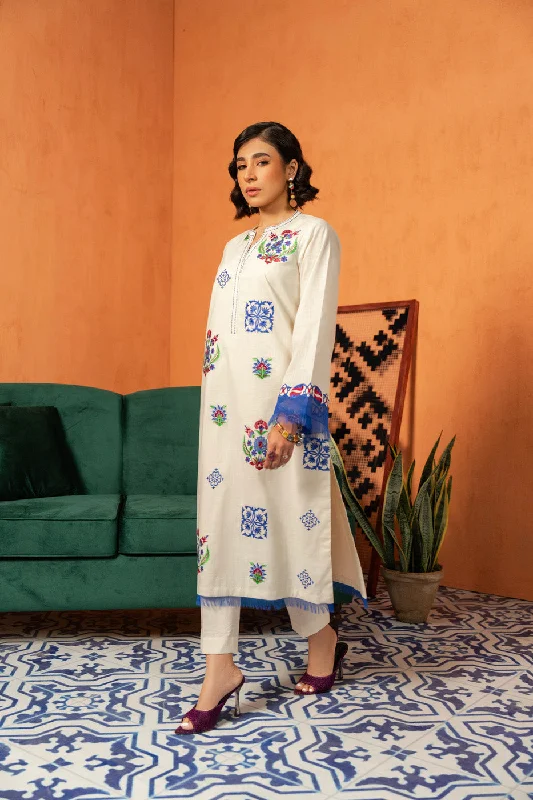 2 Pc Dyed Embroidered Dobby Suit With Dyed Cambric Trouser Trousers Designer Luxury