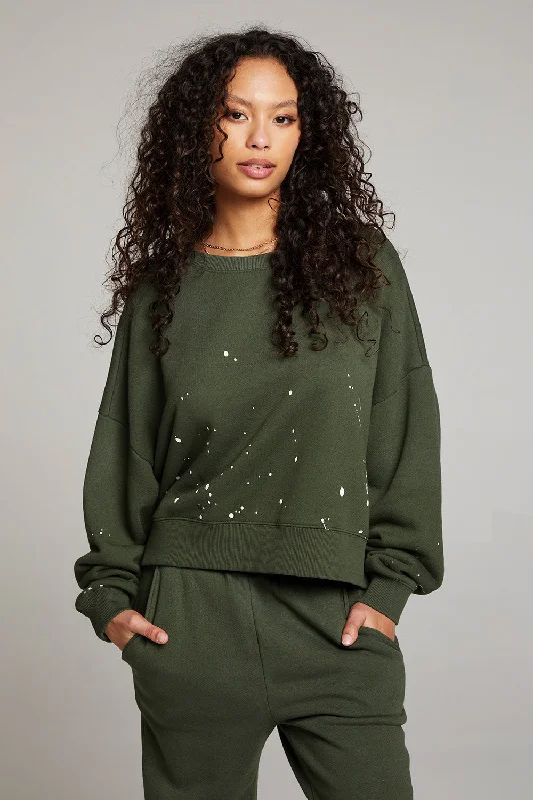 Ombre Forest Night Splatter Paint Pullover Keyhole Neck Pullover