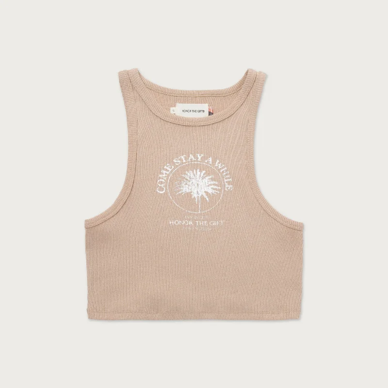 Womens HTG® Crop Tank - Oatmeal crossback tank top