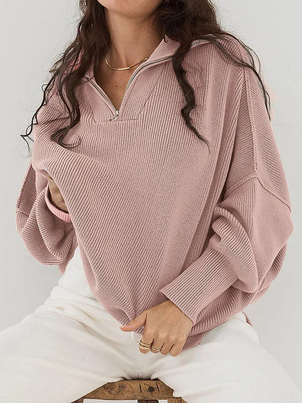 Long Sleeve Zipper Ribbed Knit Pullover Turtleneck Warm Pullover