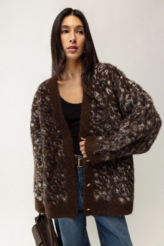 OVERSIZED LEOPARD PRINT CARDIGAN Seamless Knitted Crochet